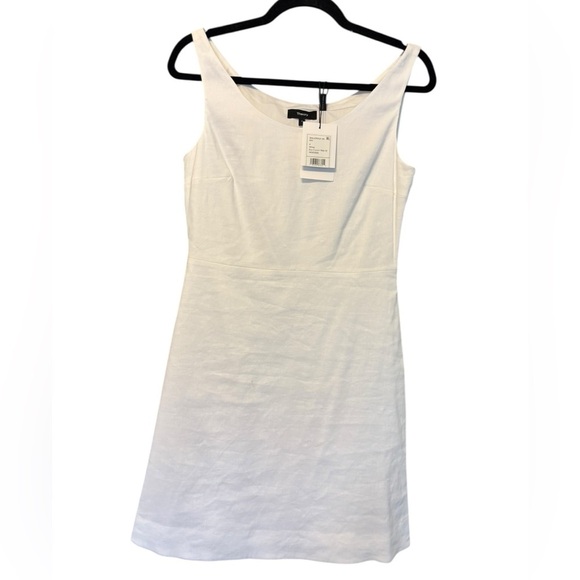 NWT Theory Ballerina Neckline Mini Dress in Good Linen White Eco Crunch Size 4 - Picture 4 of 6